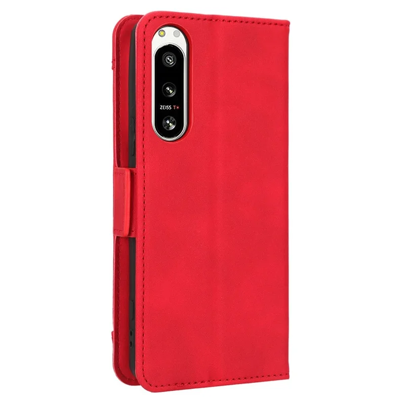 For Sony Xperia 5 IV 5G Foldable Stand Wallet Phone Cover PU Leather Multiple Card Slots Phone Case - Red