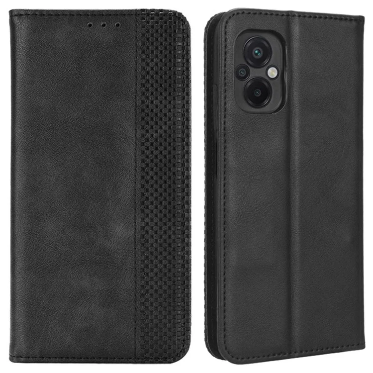 Per Xiaomi Poco M5 4G Custodia per telefono antiurto Retro in pelle PU con chiusura magnetica automatica - Nero