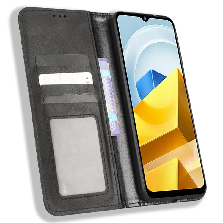 Per Xiaomi Poco M5 4G Custodia per telefono antiurto Retro in pelle PU con chiusura magnetica automatica - Nero