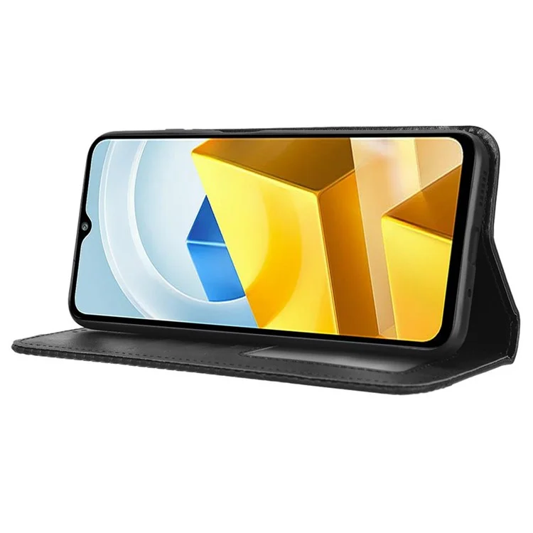 Per Xiaomi Poco M5 4G Custodia per telefono antiurto Retro in pelle PU con chiusura magnetica automatica - Nero