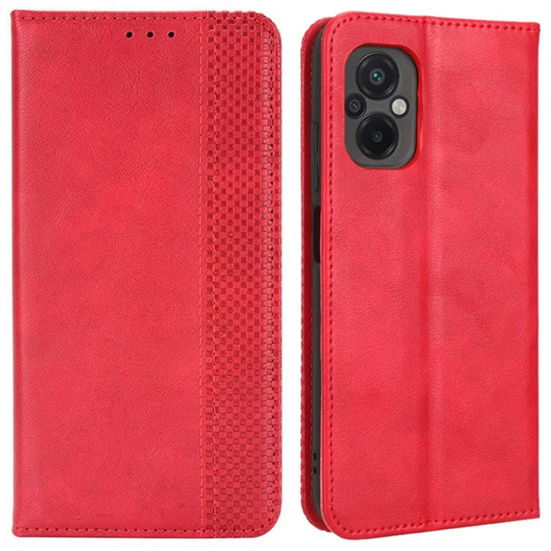 För Xiaomi Poco M5 4G chockabsorberande mobilskal retro PU-läder automatisk stängning magnetiskt plånboksskal - Röd