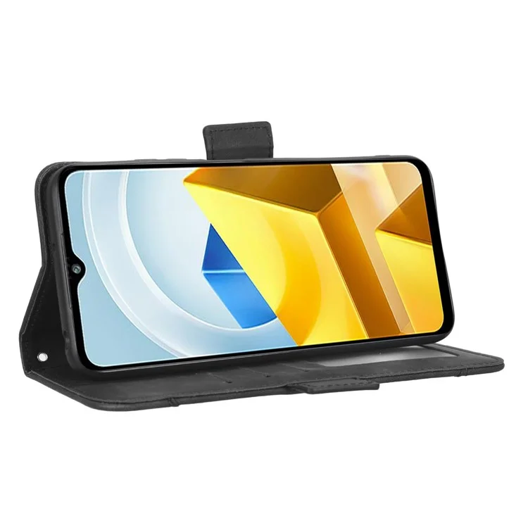 Per Xiaomi Poco M5 4G PU Pelle Vari Slot per Schede Pieghevole Stand Custodia Portafoglio per Telefono Custodia per Telefono - Nero