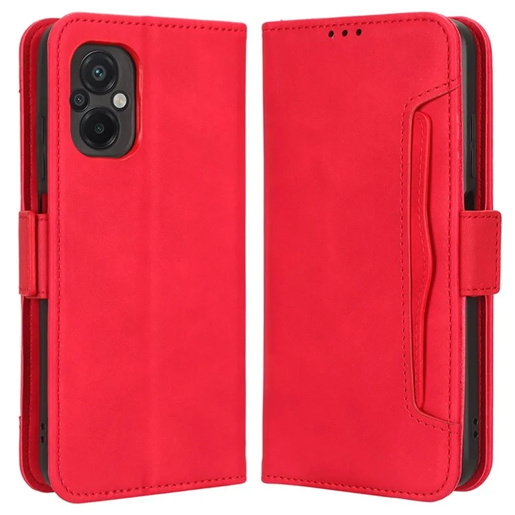 For Xiaomi Poco M5 4G PU Leather Multiple Card Slots Foldable Stand Wallet Phone Cover Phone Case - Red