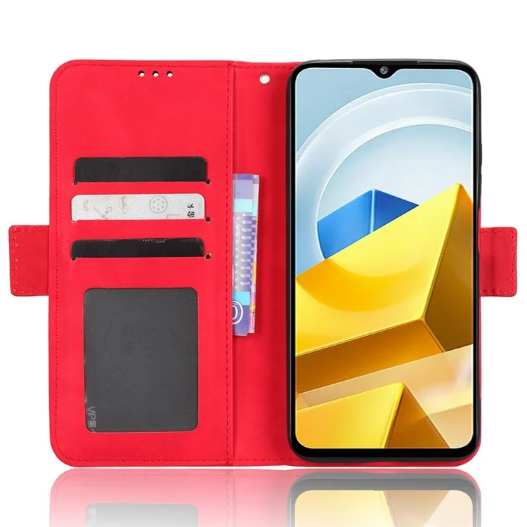 For Xiaomi Poco M5 4G PU Leather Multiple Card Slots Foldable Stand Wallet Phone Cover Phone Case - Red