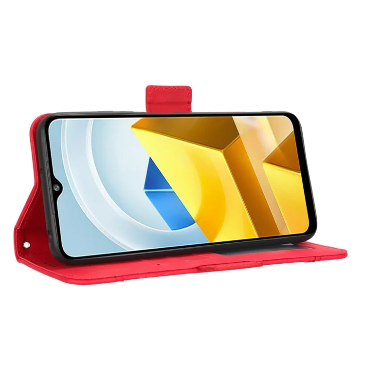 For Xiaomi Poco M5 4G PU Leather Multiple Card Slots Foldable Stand Wallet Phone Cover Phone Case - Red