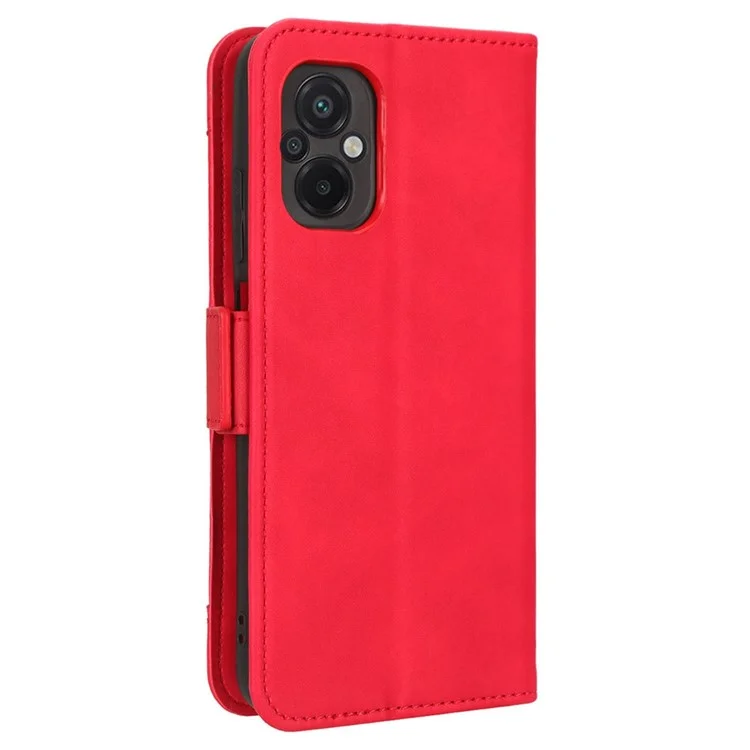 For Xiaomi Poco M5 4G PU Leather Multiple Card Slots Foldable Stand Wallet Phone Cover Phone Case - Red