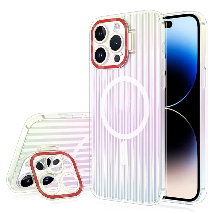 Acheter en Vrac Pour L'iphone 15 Pro Magnetic Case pc + Tpu Gradient Color Téléphone Couverture Avec Kickstand de L'objectif - Rouge