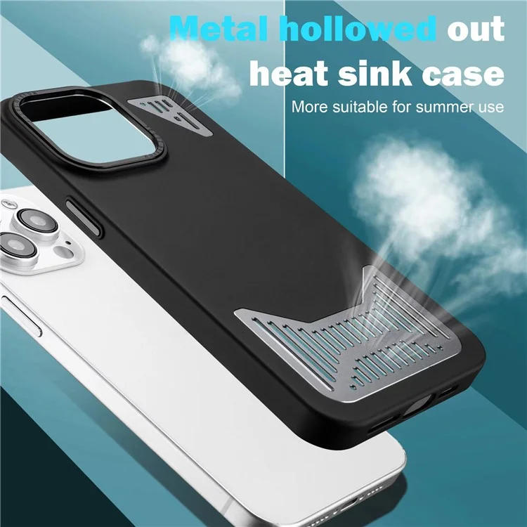Compra em Massa Para Iphone 14 Pro Max Magnetic Case Hollow Out Calor Dissipation PC+TPU Tampa do Telefone - Preto