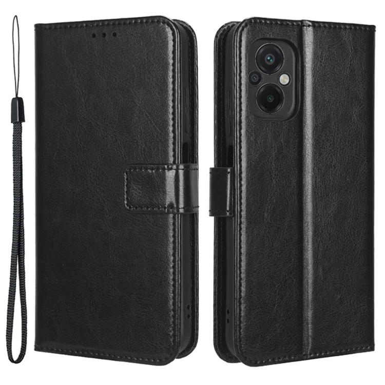 Pour Xiaomi Poco M5 4G Crazy Horse Texture PU Cuir Anti-empreintes Étui Debout Portefeuille Housse de Téléphone - Noir