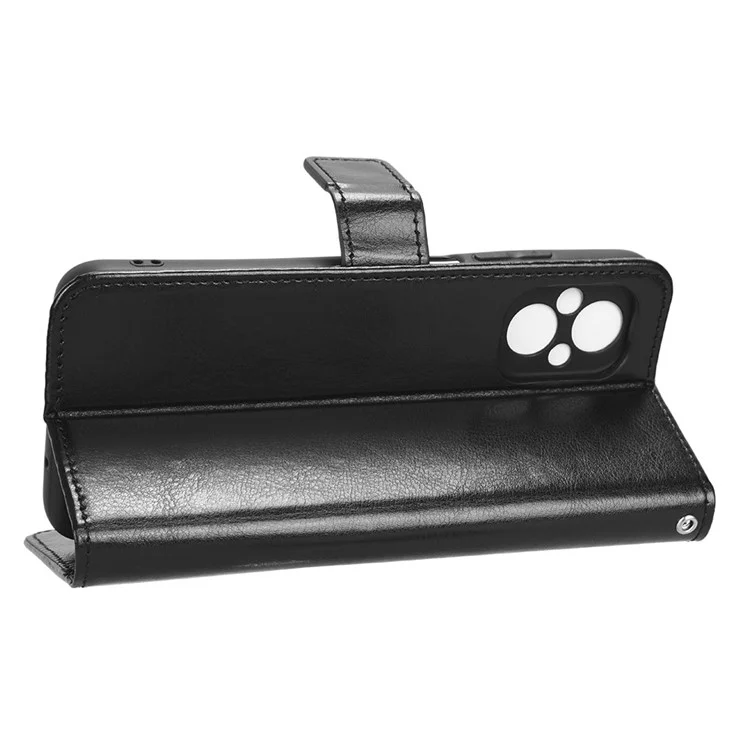 Pour Xiaomi Poco M5 4G Crazy Horse Texture PU Cuir Anti-empreintes Étui Debout Portefeuille Housse de Téléphone - Noir