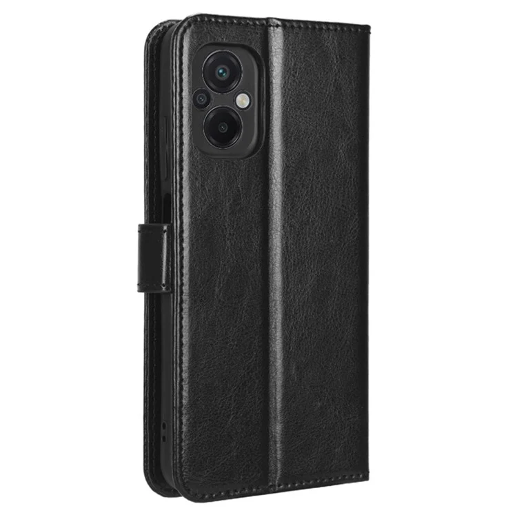 Pour Xiaomi Poco M5 4G Crazy Horse Texture PU Cuir Anti-empreintes Étui Debout Portefeuille Housse de Téléphone - Noir