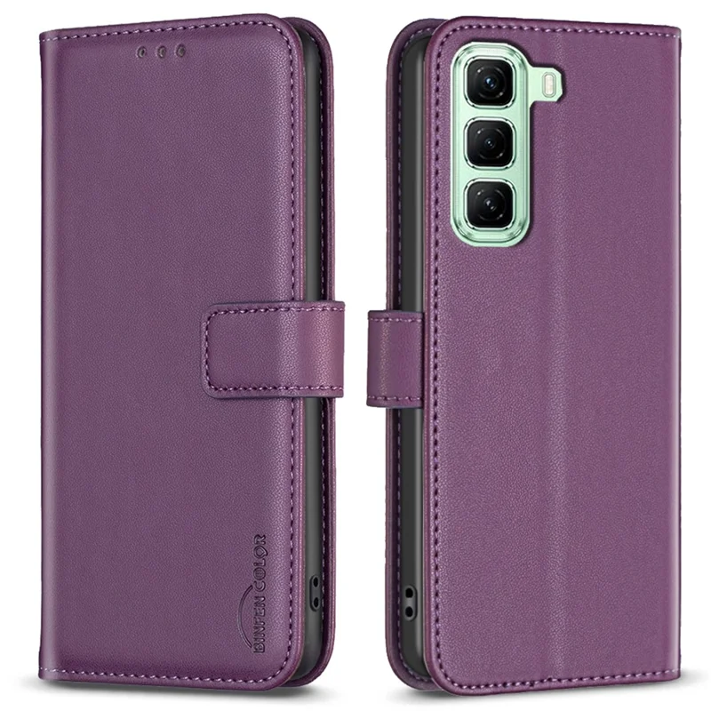 Binfen Color BF17 Para Infinix Hot 50 4G Case Billet Folio Flip Cuero Cubierta - Morado Oscuro