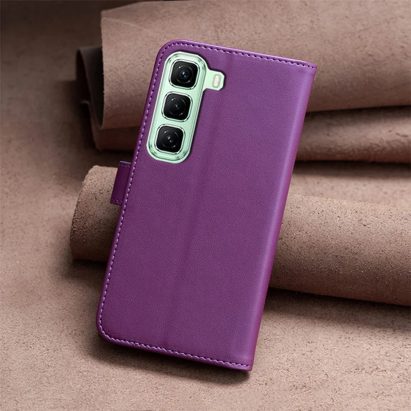 Binfen Color BF17 Para Infinix Hot 50 4G Case Billet Folio Flip Cuero Cubierta - Morado Oscuro