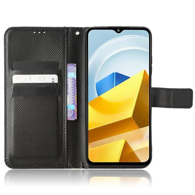 Per Xiaomi Poco M5 4G Diamond Texture Phone Cover Anti-fingerprint PU Stand Case - Nero