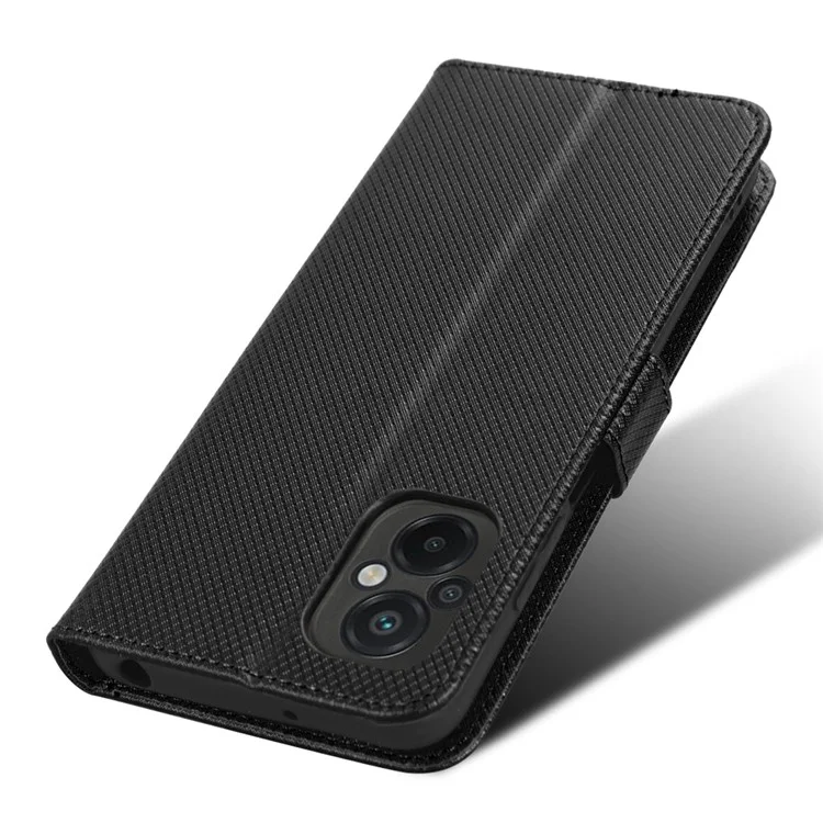 Per Xiaomi Poco M5 4G Diamond Texture Phone Cover Anti-fingerprint PU Stand Case - Nero