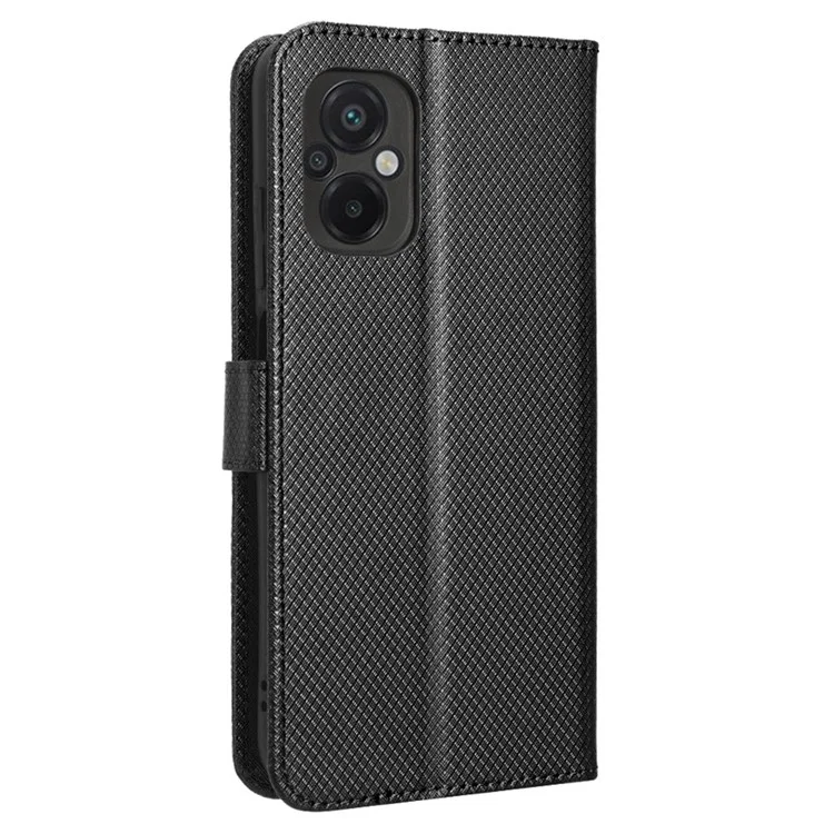 Per Xiaomi Poco M5 4G Diamond Texture Phone Cover Anti-fingerprint PU Stand Case - Nero