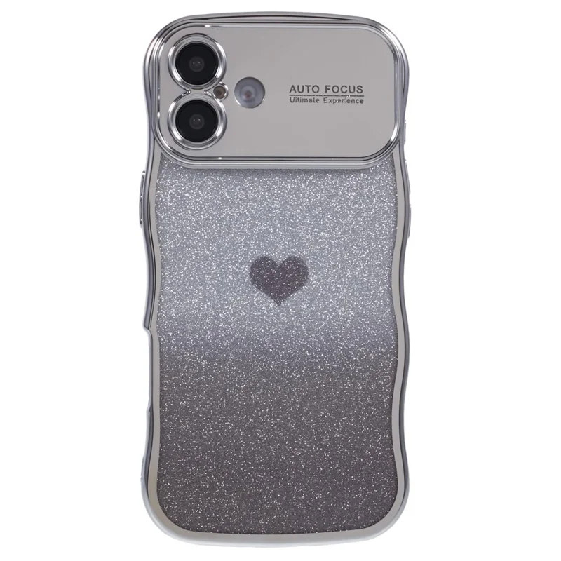 Para Iphone 16 Case Love Heart Glitter Glitter TPU Tampo Eletroplating Curly Frame - Prata