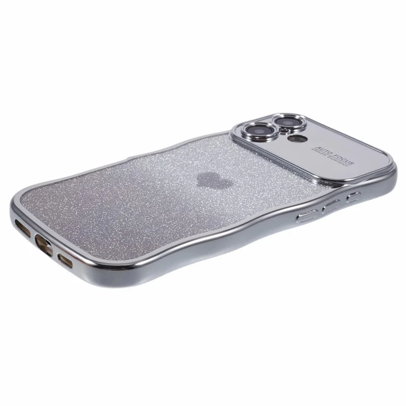 Para Iphone 16 Case Love Heart Glitter Glitter TPU Tampo Eletroplating Curly Frame - Prata