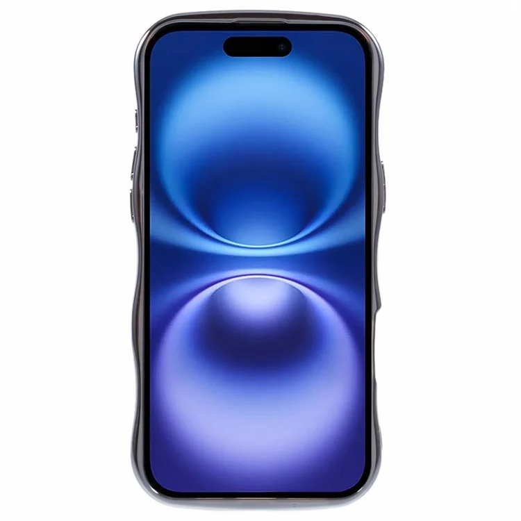 Para iPhone 16 Funda Chapado Electroplatado Marco Ondulado TPU Cubierta de Teléfono Brillante con Ventana Grande - Plata