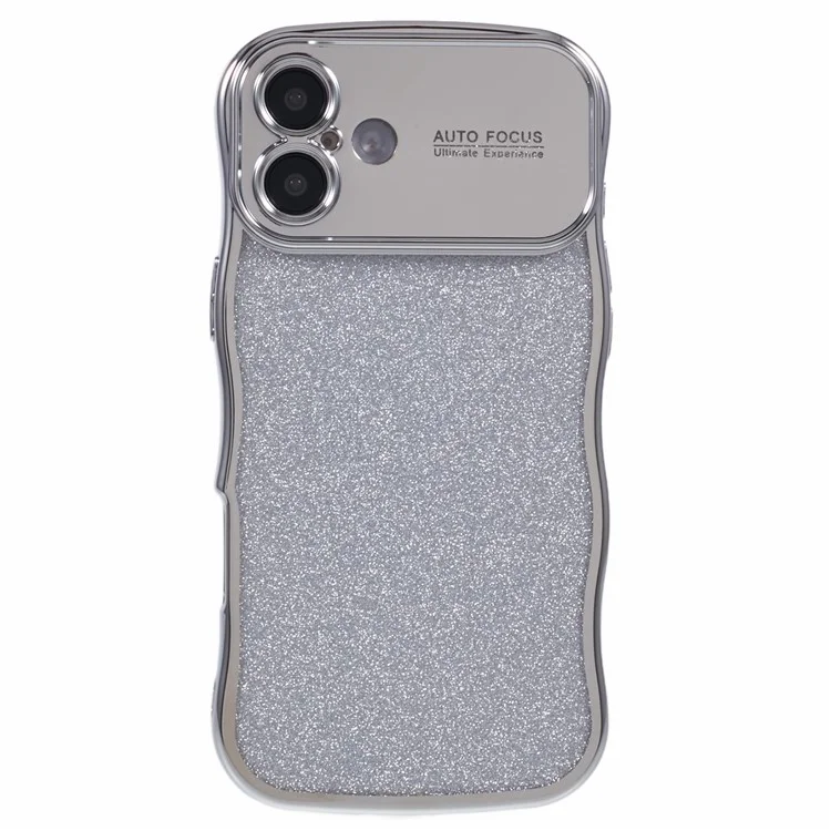 Para iPhone 16 Funda Chapado Electroplatado Marco Ondulado TPU Cubierta de Teléfono Brillante con Ventana Grande - Plata