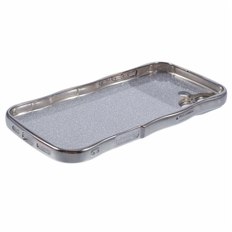 Para iPhone 16 Funda Chapado Electroplatado Marco Ondulado TPU Cubierta de Teléfono Brillante con Ventana Grande - Plata