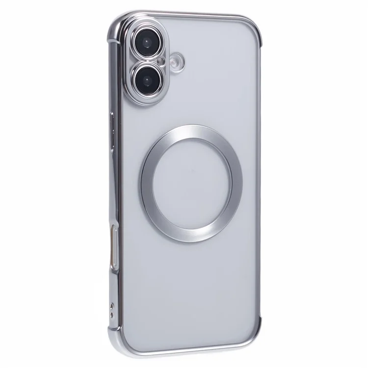 Para Iphone 16 Case Compatível Com MagSafe Electroplating TPU Clear Telefone - Prata