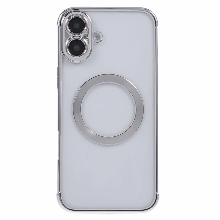 Para Iphone 16 Case Compatível Com MagSafe Electroplating TPU Clear Telefone - Prata