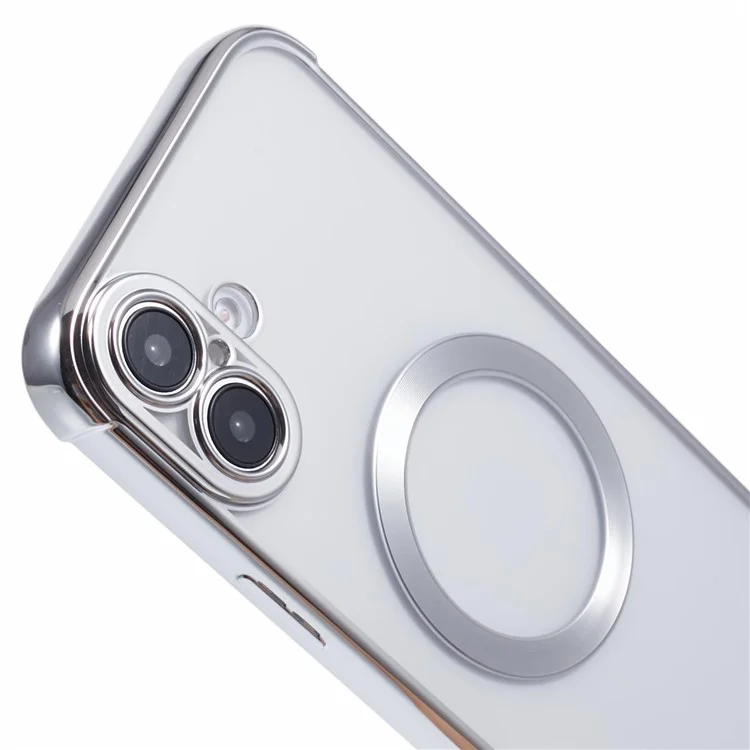 Para Iphone 16 Case Compatível Com MagSafe Electroplating TPU Clear Telefone - Prata