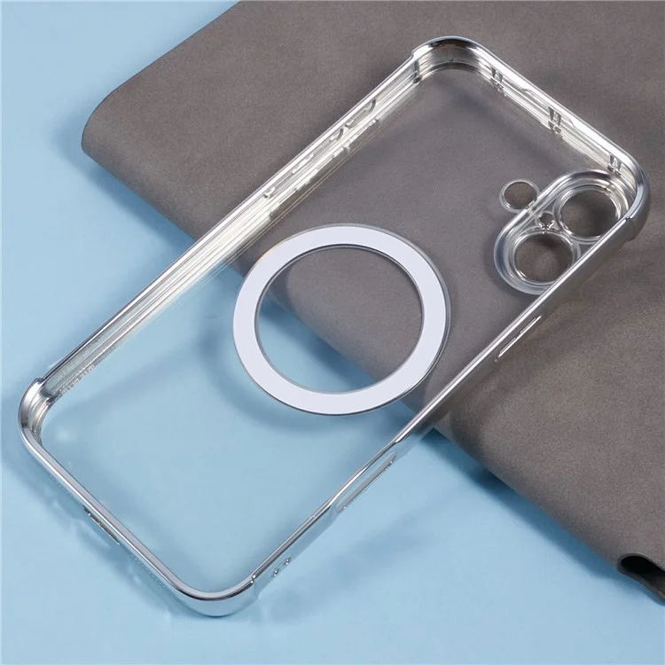 Para Iphone 16 Case Compatível Com MagSafe Electroplating TPU Clear Telefone - Prata