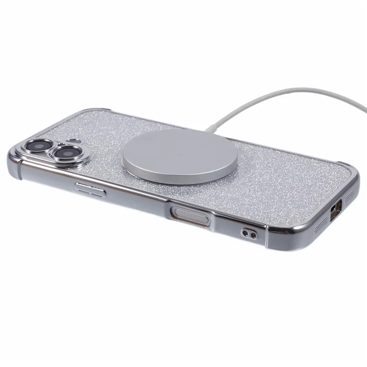 Для Iphone 16 Case Allectrating Glitter TPU Clear Chop Cover, Совместимый с Magsafe - Серебро