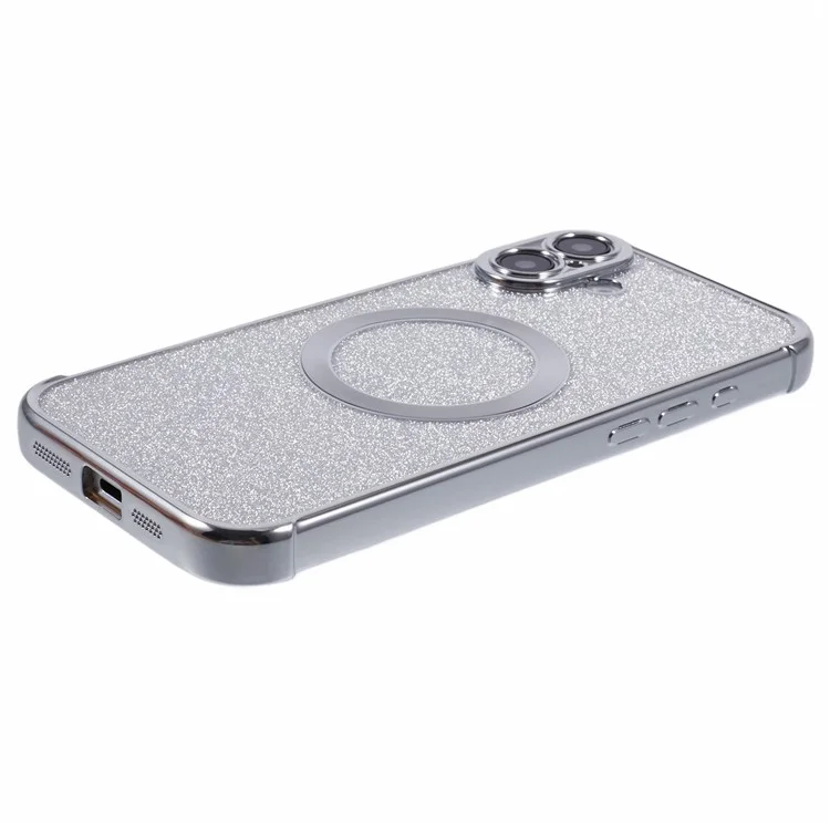 Для Iphone 16 Case Allectrating Glitter TPU Clear Chop Cover, Совместимый с Magsafe - Серебро