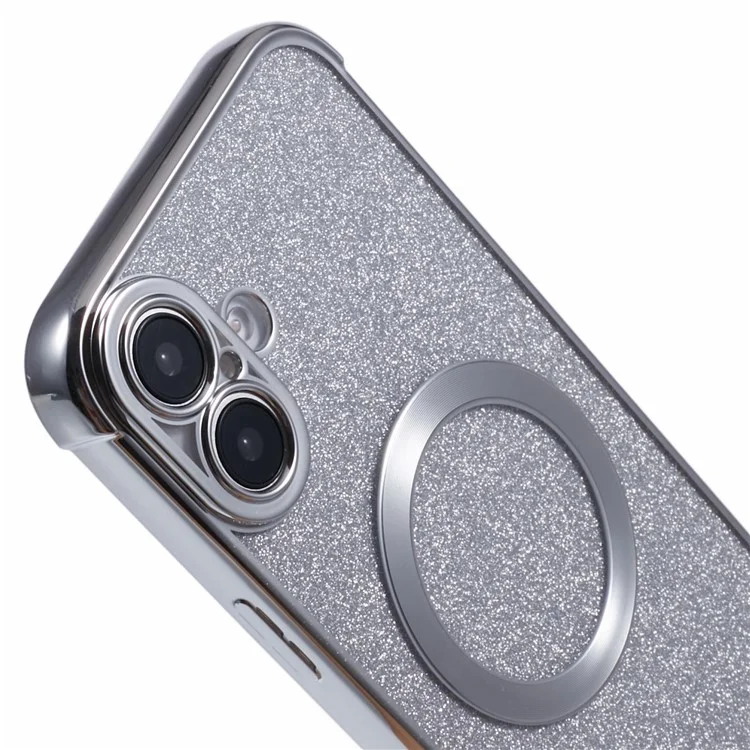 Для Iphone 16 Case Allectrating Glitter TPU Clear Chop Cover, Совместимый с Magsafe - Серебро
