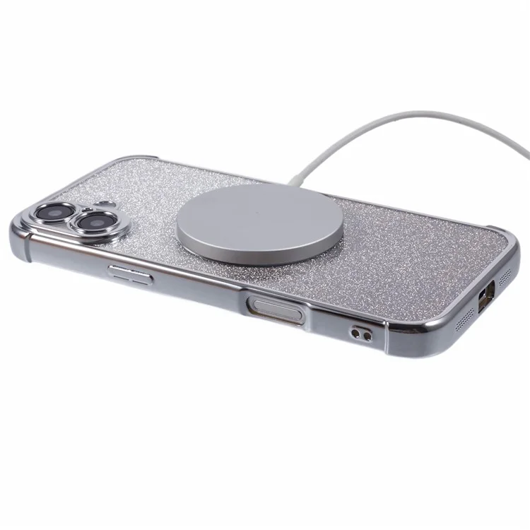 Pour Iphone 16 Plus Case Compatible Avec Magsafe Electroplasting TPU Gradient Pintter Phone Cover - Argent