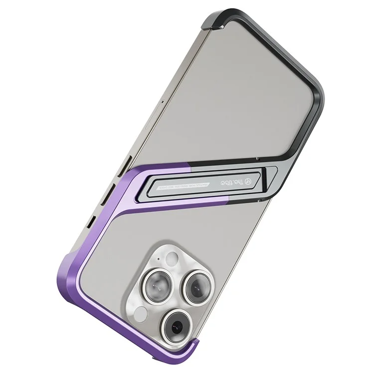 Per Iphone 16 Pro Frameless Case Senza S-copertina di Telefono in Lega di Alluminio a Forma di Cavalletto Con Cavalletto - Viola