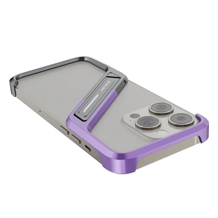 Per Iphone 16 Pro Frameless Case Senza S-copertina di Telefono in Lega di Alluminio a Forma di Cavalletto Con Cavalletto - Viola