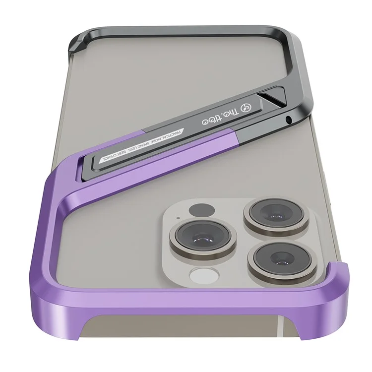 Per Iphone 16 Pro Frameless Case Senza S-copertina di Telefono in Lega di Alluminio a Forma di Cavalletto Con Cavalletto - Viola
