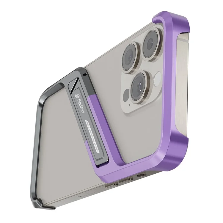 Per Iphone 16 Pro Frameless Case Senza S-copertina di Telefono in Lega di Alluminio a Forma di Cavalletto Con Cavalletto - Viola