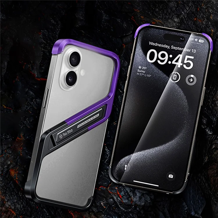 Für Iphone 16 Frameless Case S-förmige Aluminium-legierungs-telefonabdeckung Mit Kickstand - Lila
