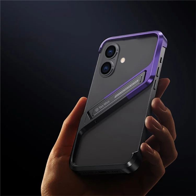 Für Iphone 16 Frameless Case S-förmige Aluminium-legierungs-telefonabdeckung Mit Kickstand - Lila