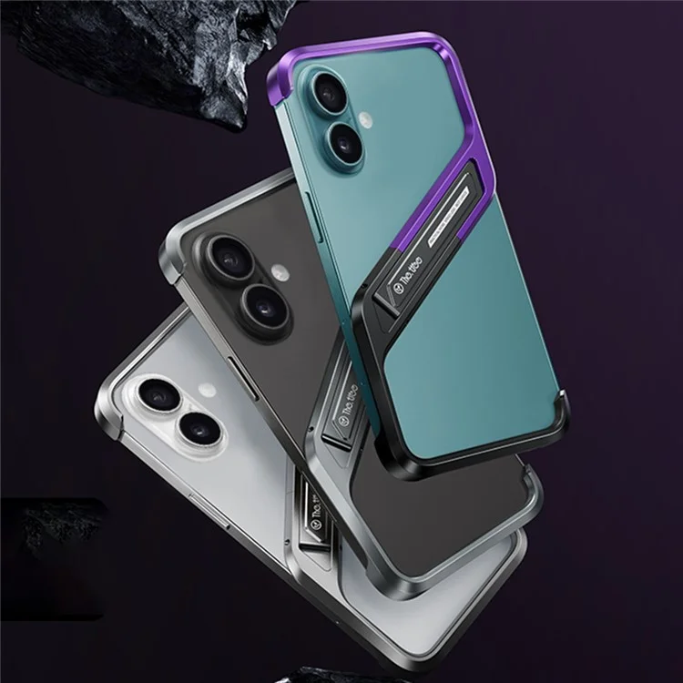 Für Iphone 16 Frameless Case S-förmige Aluminium-legierungs-telefonabdeckung Mit Kickstand - Lila