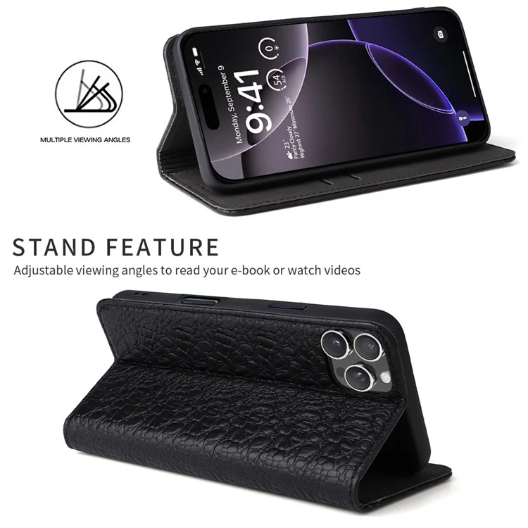 Fierre Shann Per Iphone 16 Pro Max Case Autentico Criminanza di Coccodrilli Crotetto Per Texture Telefonica - Nero