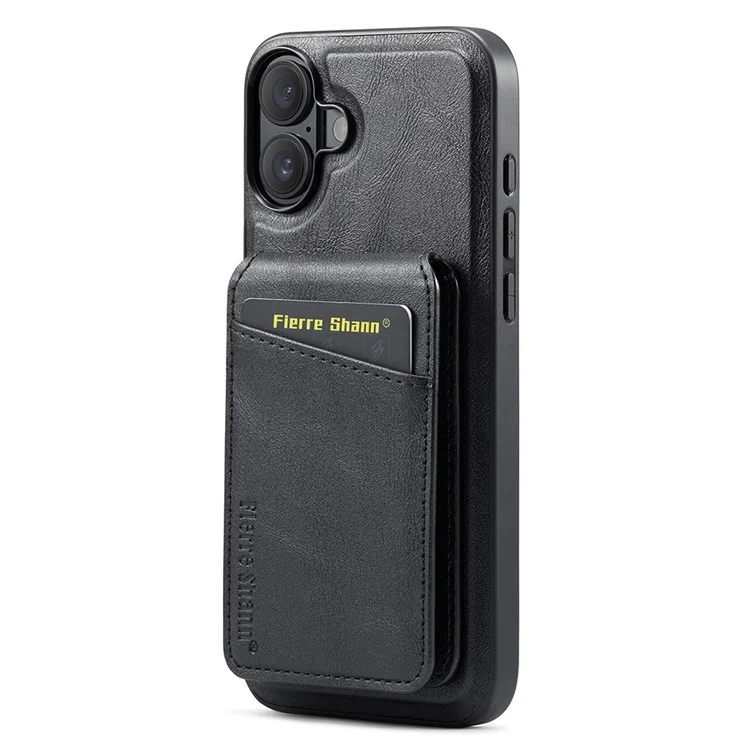 Fierre Shann 025 Stil Für Iphone 16 Plus -hülle Leder+tpu Abnehmbare Kartenschlitze Telefonabdeckung - Schwarz
