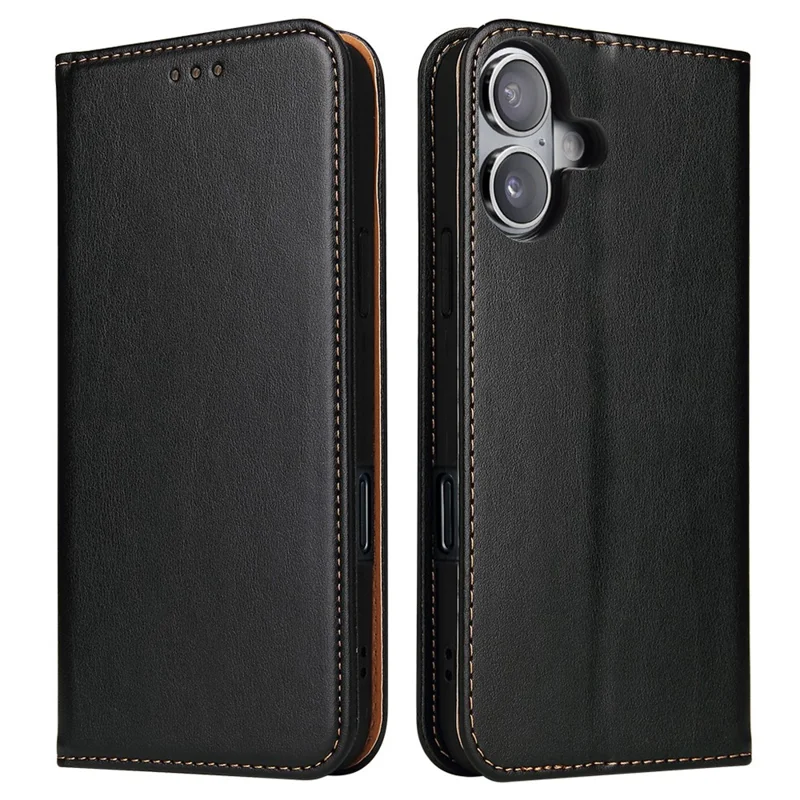 Fierre Shann Per Iphone 16 Case PU Leather Flip Stand Wallet Cover - Nero