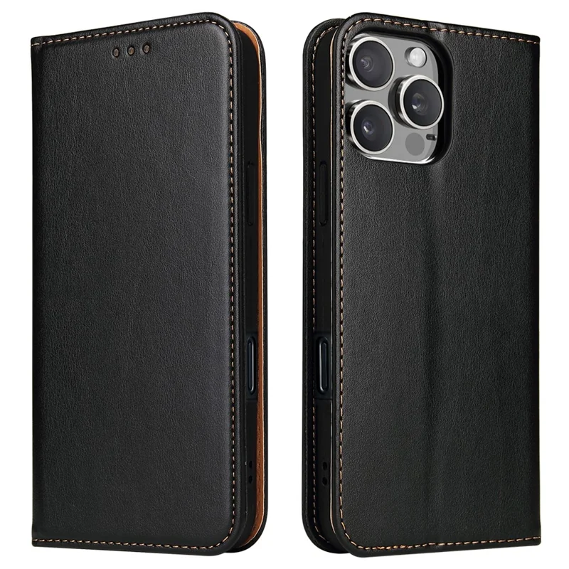 Fierre Shann Für Iphone 16 Pro Case PU Leder Flip Ständer Brieftasche Telefonabdeckung - Schwarz