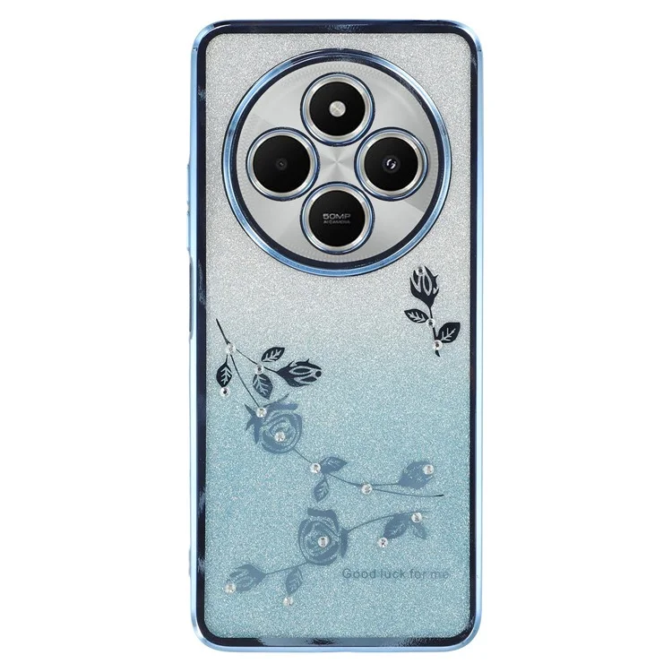 KADEM Para Xiaomi Poco C75 4G / Redmi 14R 5G / 14C 4G Capa Padrão de Flores TPU Gradiente Capa de Telefone com Cordões - Azul