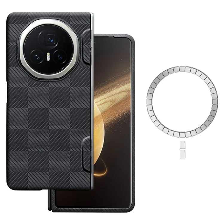 Para Honor Magic V3 5g, à Prova de Arranhões Aramid Fiber Magnetic Telephone (Big Lens Hole) - Preto / Cinza
