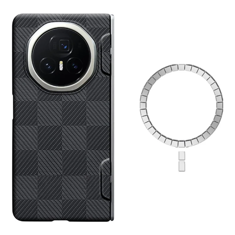 Para Honor Magic V3 5g, à Prova de Arranhões Aramid Fiber Magnetic Telephone (Big Lens Hole) - Preto / Cinza