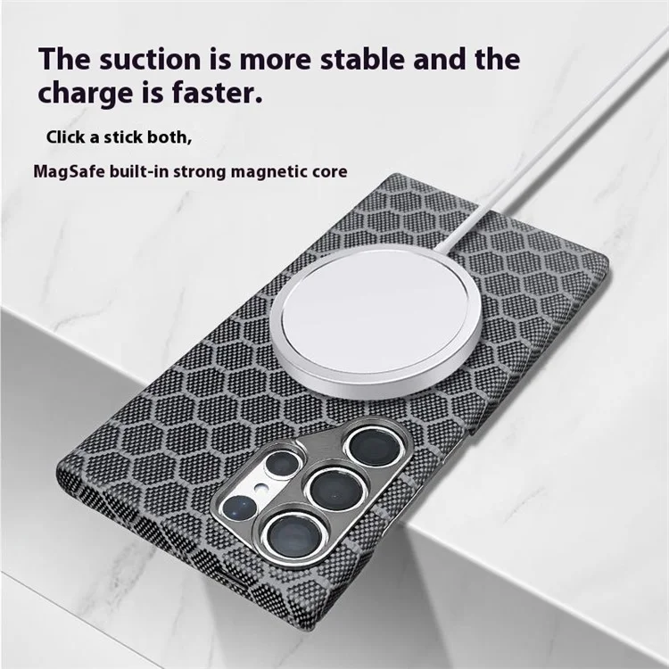 Pour Samsung Galaxy S24 Ultra Magnetic Case Aramid Fibre Honeycomb Texture Téléphone Couverture