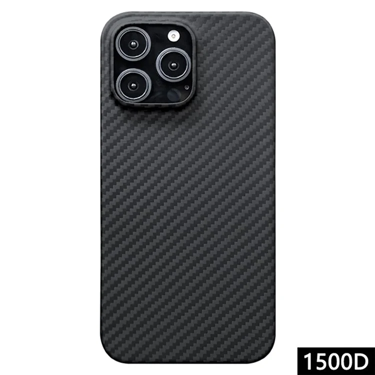 Für Iphone 16 Pro Max Hülle 1500D Grobte Textur Aramid Faser Thin Phone Deckung (Big Lens Hole) - Schwarz