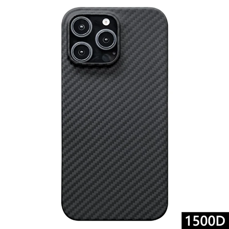 For iPhone 16 Pro Case 1500D Coarse Texture Aramid Fiber Thin Phone Cover (Big Lens Hole) - Black